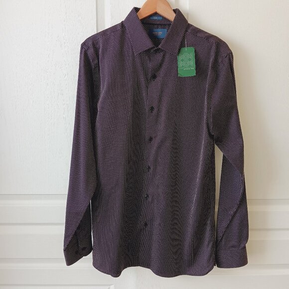 Stitch Fix Fairlane Men's Tall Red Black Dobby 24/7 Slim Fit Shirt Size L Tall - Picture 1 of 14